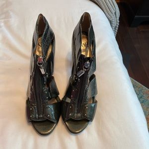 Metallic pewter heels